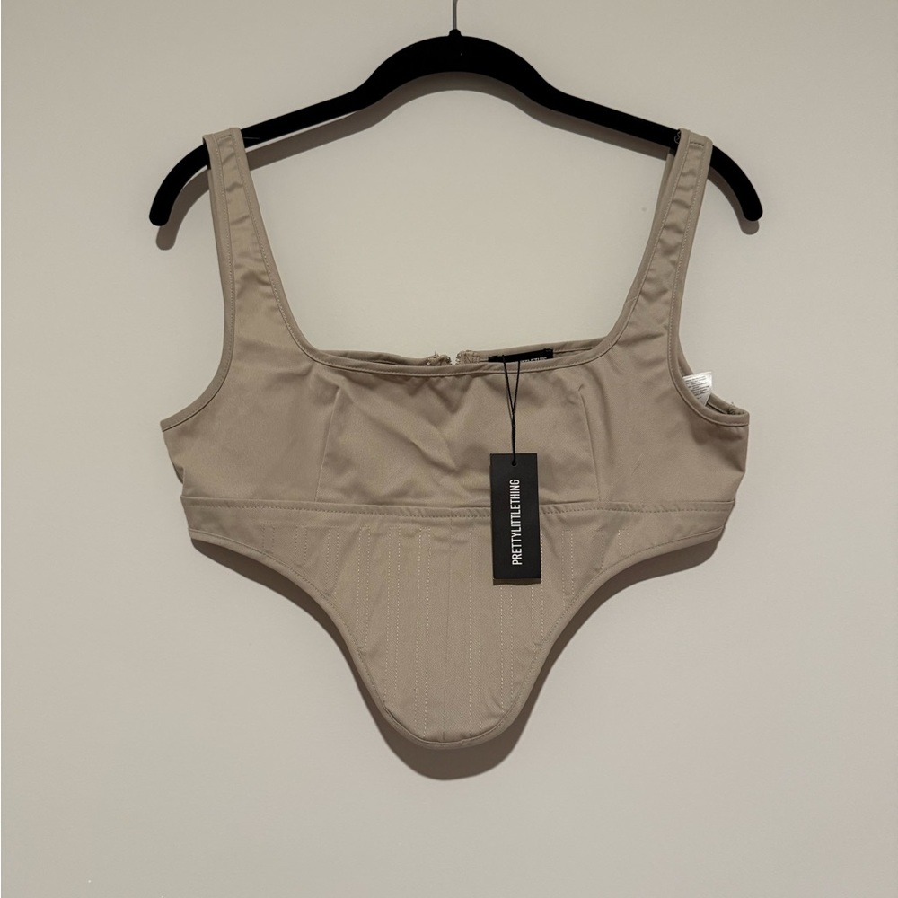 PrettyLittleThing Stone Twill Dip Hem Structured Cargo Corset size 4 NWT